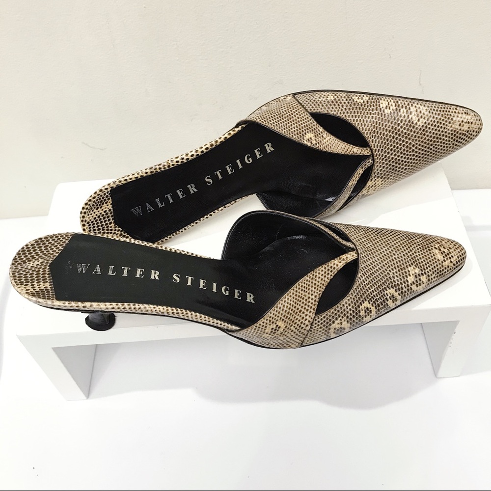 RARE Walter Steiger Exotic Ombré Lizard Skin Slip On Kitten Heel Mules 7.5 Italy - Picture 5 of 9